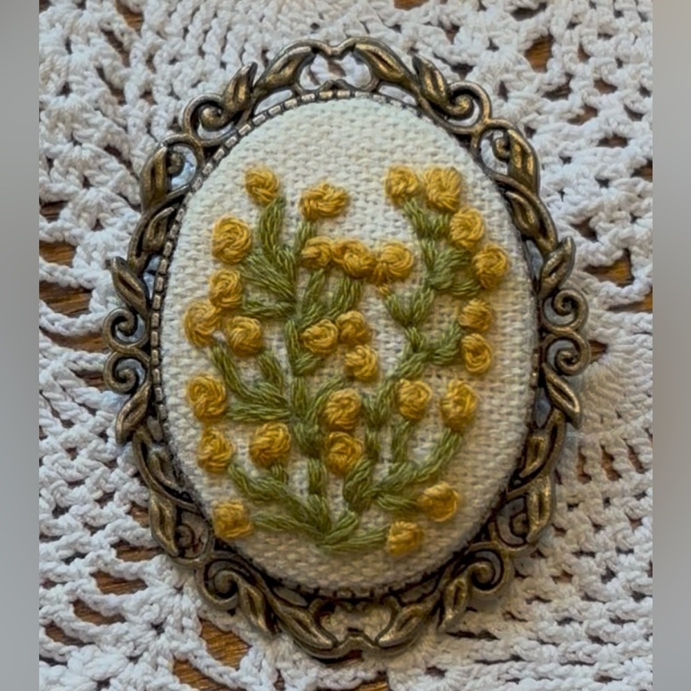 Hand-Embroidered Yellow Floral Brooch